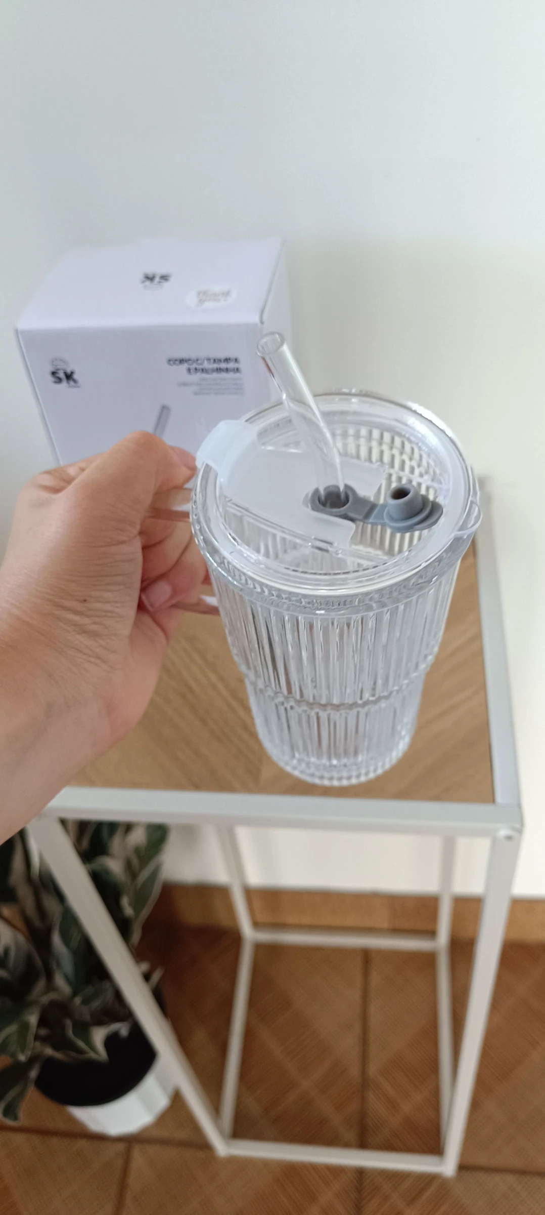 Copo de vidro canelado e palhinha de vidro 🌺 Verre et paille en verre🌺 – photo 12